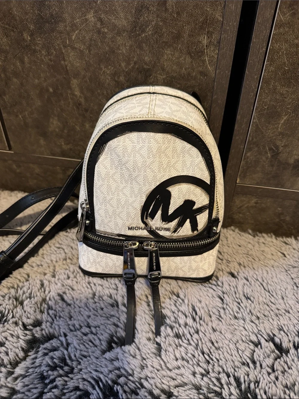 Michael Kors White and Black Logo Mini Backpack In Amazing Condition
